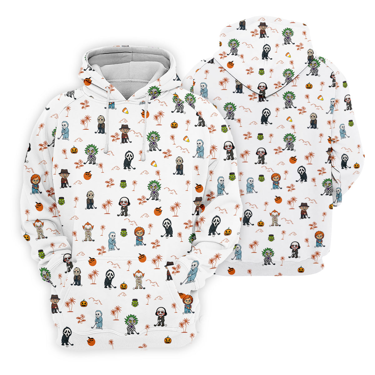Horror Halloween Character Tropical Golf Shirt, Halloween Polo Shirt Mens White Polo, Golfing Apparel