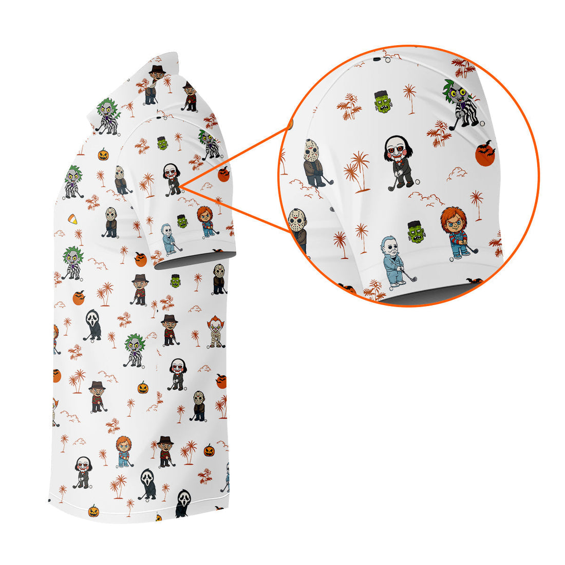 Horror Halloween Character Tropical Golf Shirt, Halloween Polo Shirt Mens White Polo, Golfing Apparel