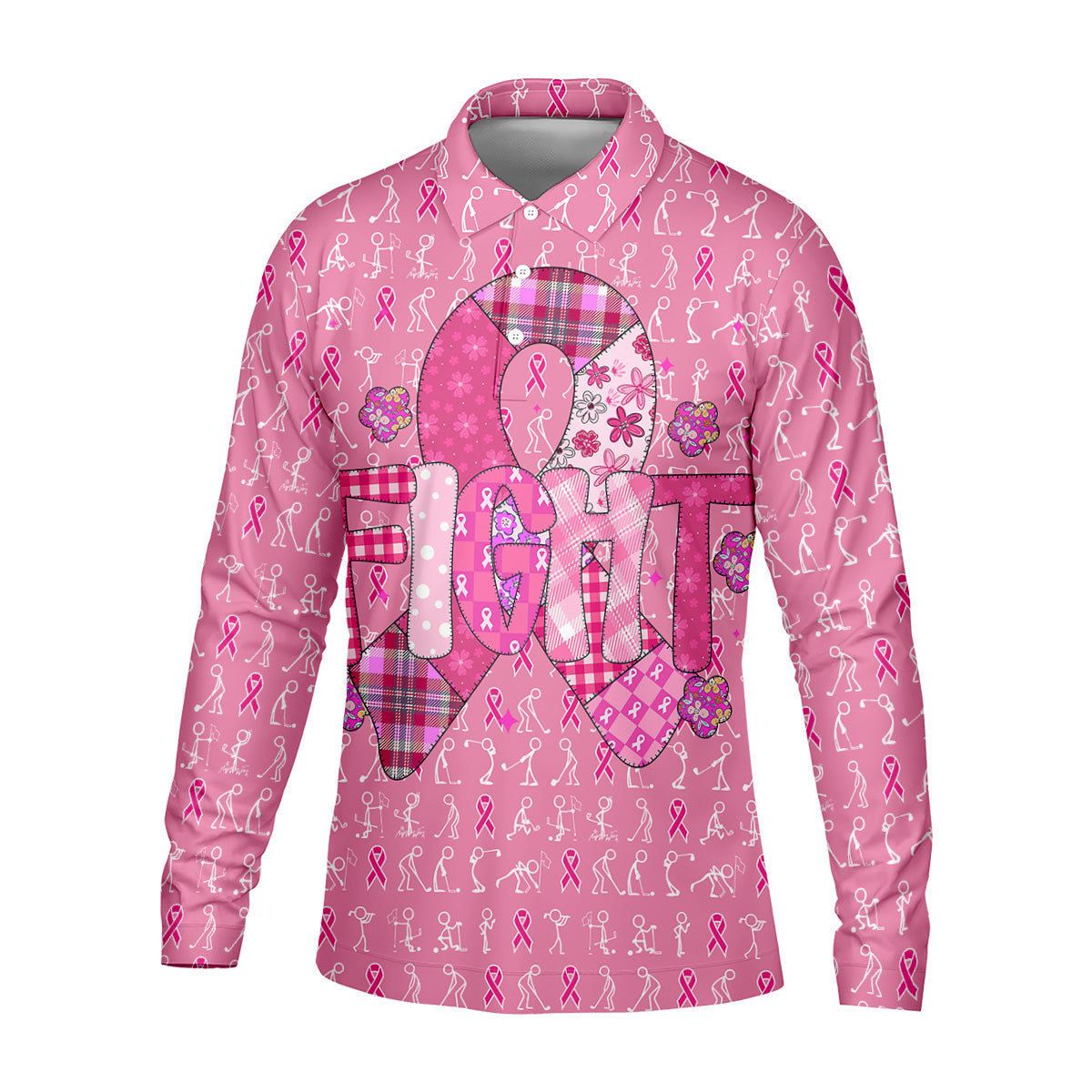 Funny Stick Figure Men's Golf Shirt, Breast Cancer Awareness Shirt, Polo ShirtFor Men, Golfing Apparel
