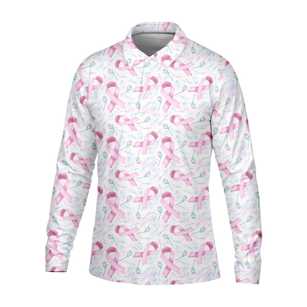 Pink Floral Breast Cancer Golf Shirt, Mens Golf Polo Shirts, White Polo ShirtMens, Golfing Apparel