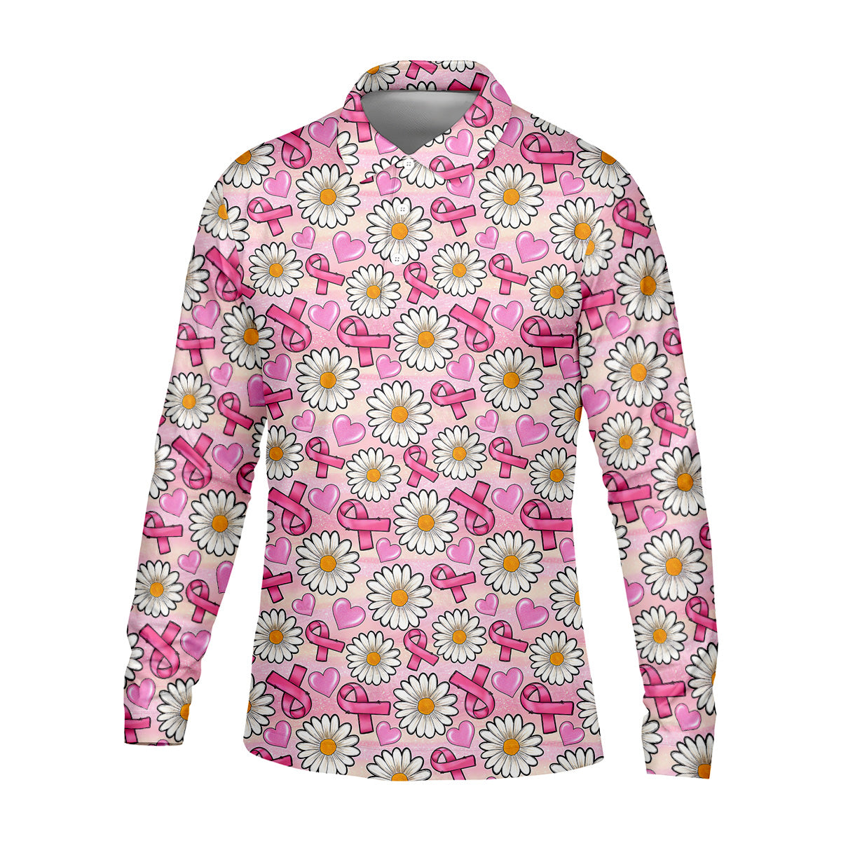 Daisy Pink Breast Cancer Golf Shirt, Mens Golf Polo Shirt White Polo Shirt, Golfing Apparel