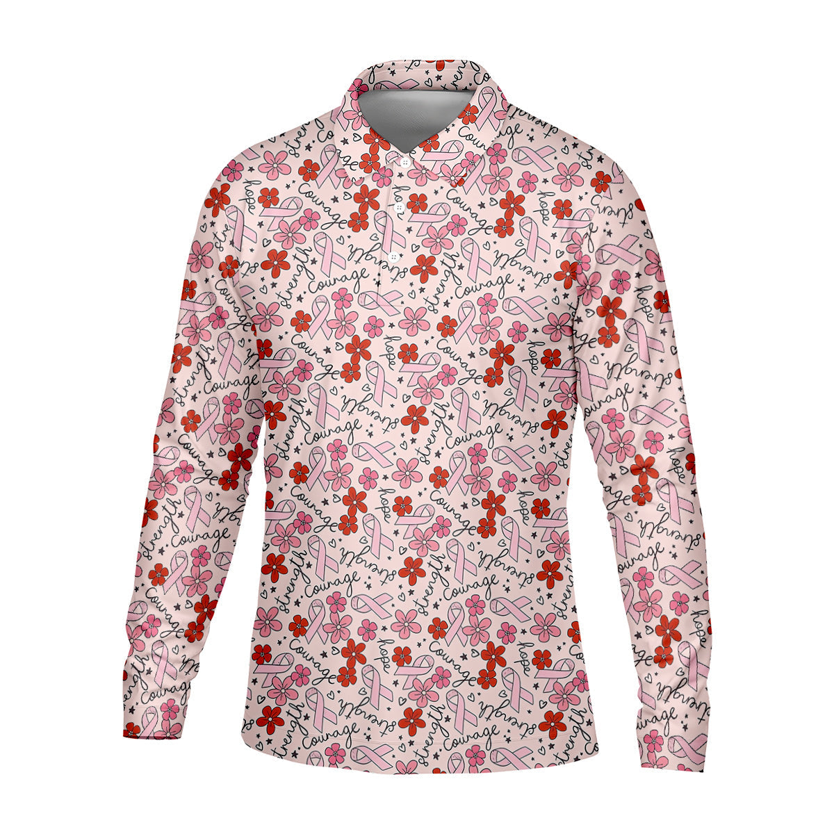 Breast Cancer Awareness Ribbon Flower Men Shirt, Men's Pink Golf Polo, Polo ShirtFor Men
