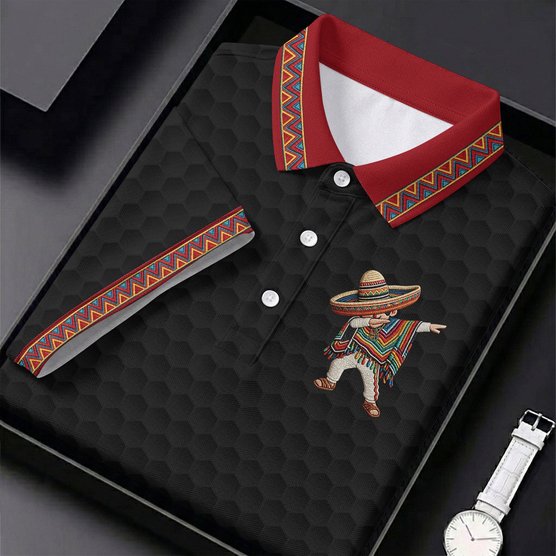 Cinco De Mayo Celebration Golf Ball Pattern Black Golf Shirt, Polo Shirts For Men
