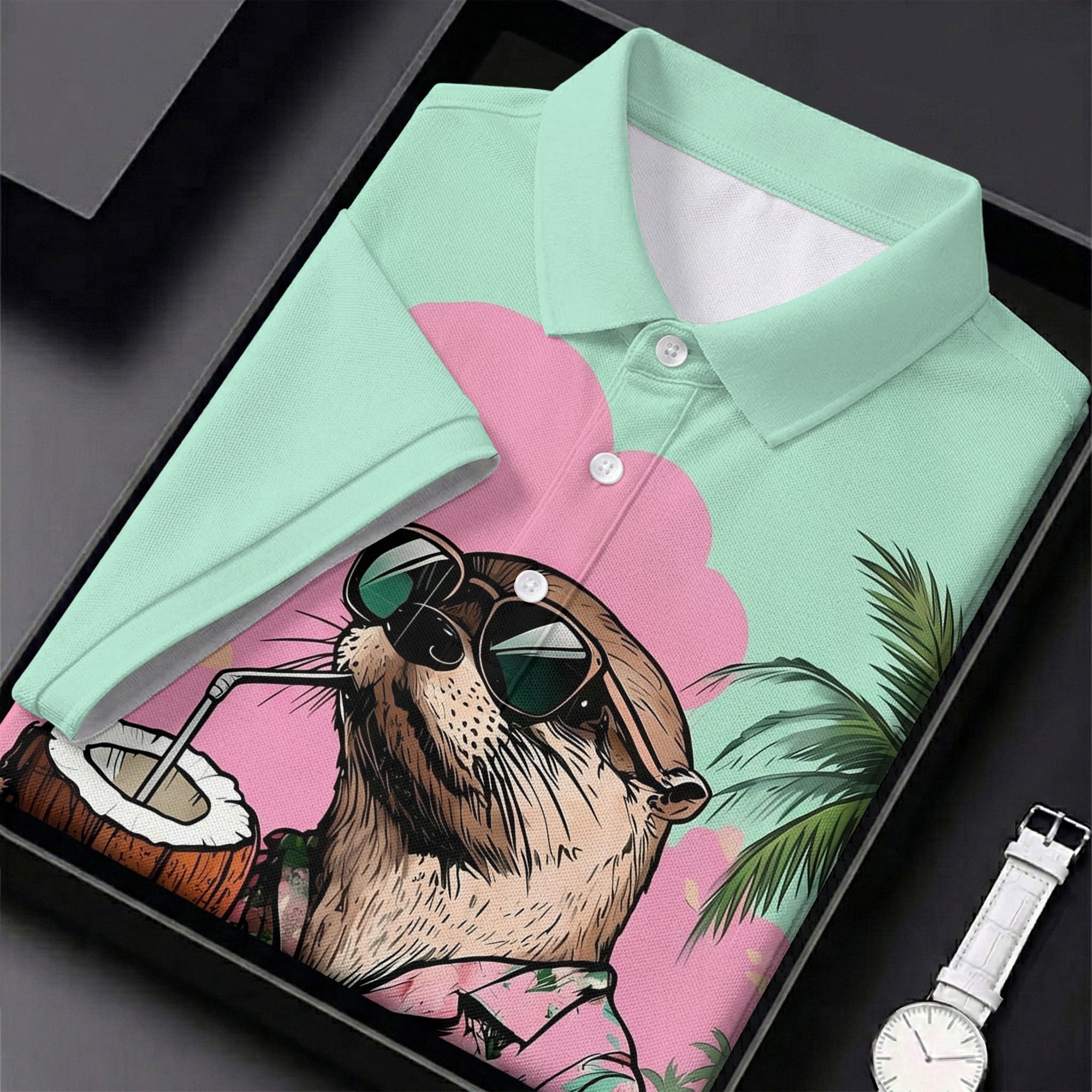 Funny Otter Tropical Summer Hawaiian Golf Shirt, Polo Shirts For Men, Golfing Apparel
