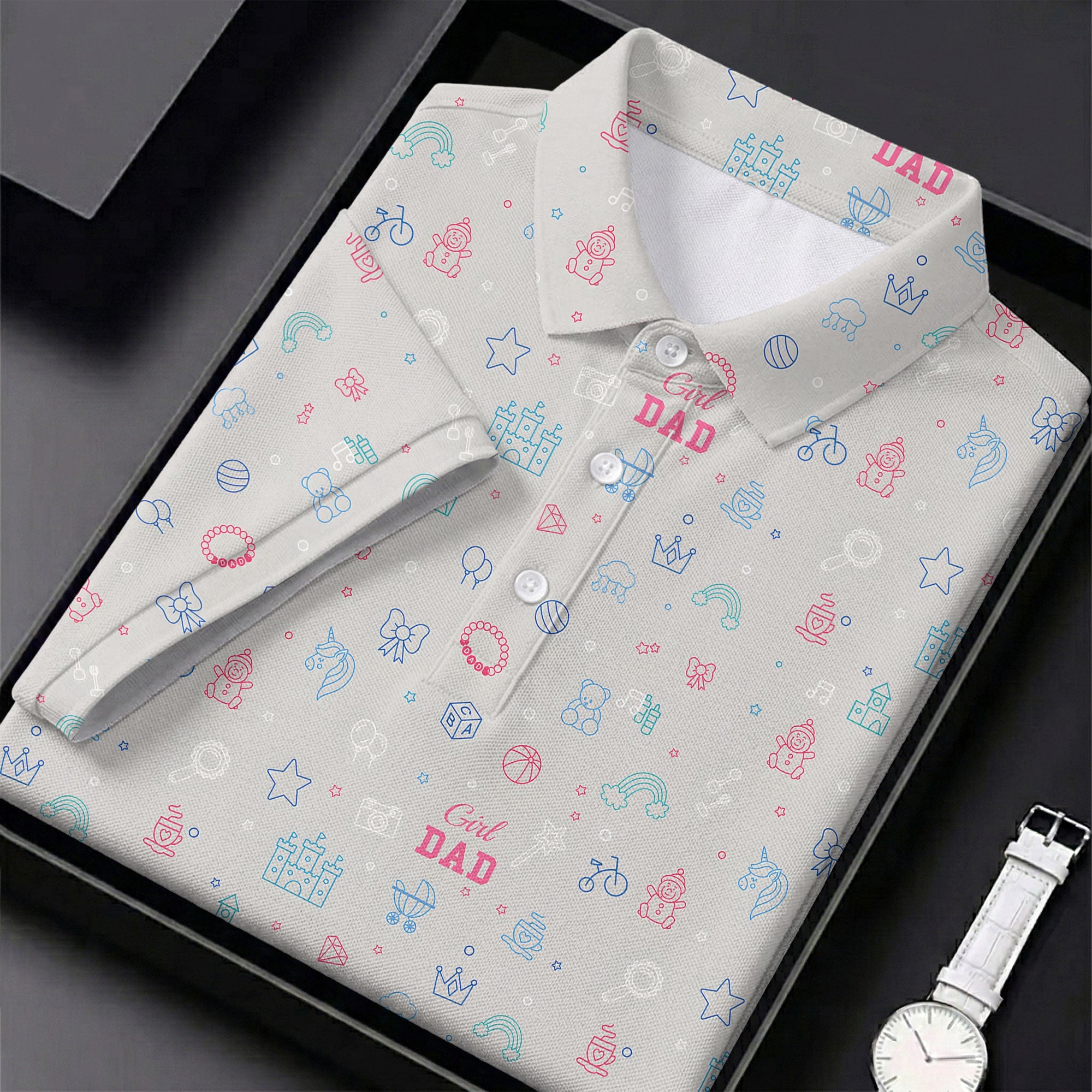 Dad Daughter Doodle Pattern Cute Golf Shirt, Father's Day Golf Shirt, Golf Gift For Dad
