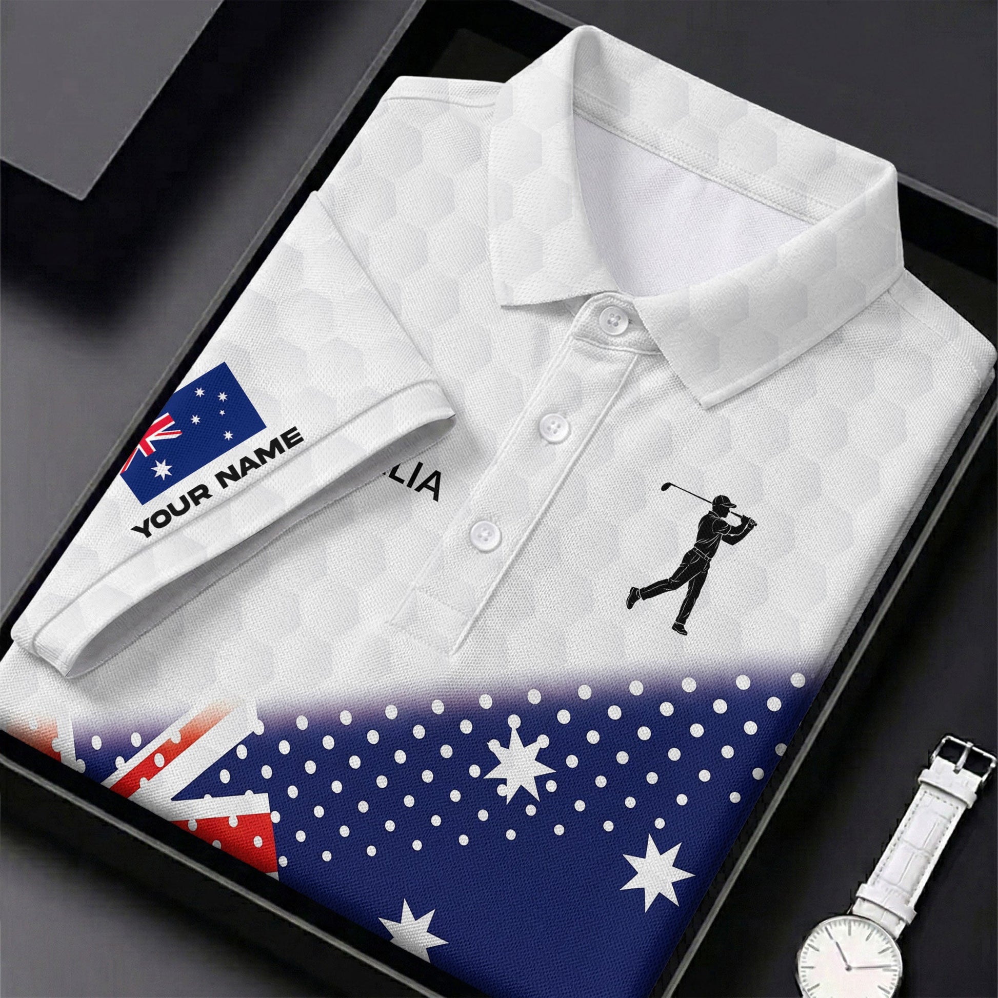 Golf Ball Pattern Australia Flag Print Men's Golf Top, Polo Shirts For Men, Golf Shirts For Men
