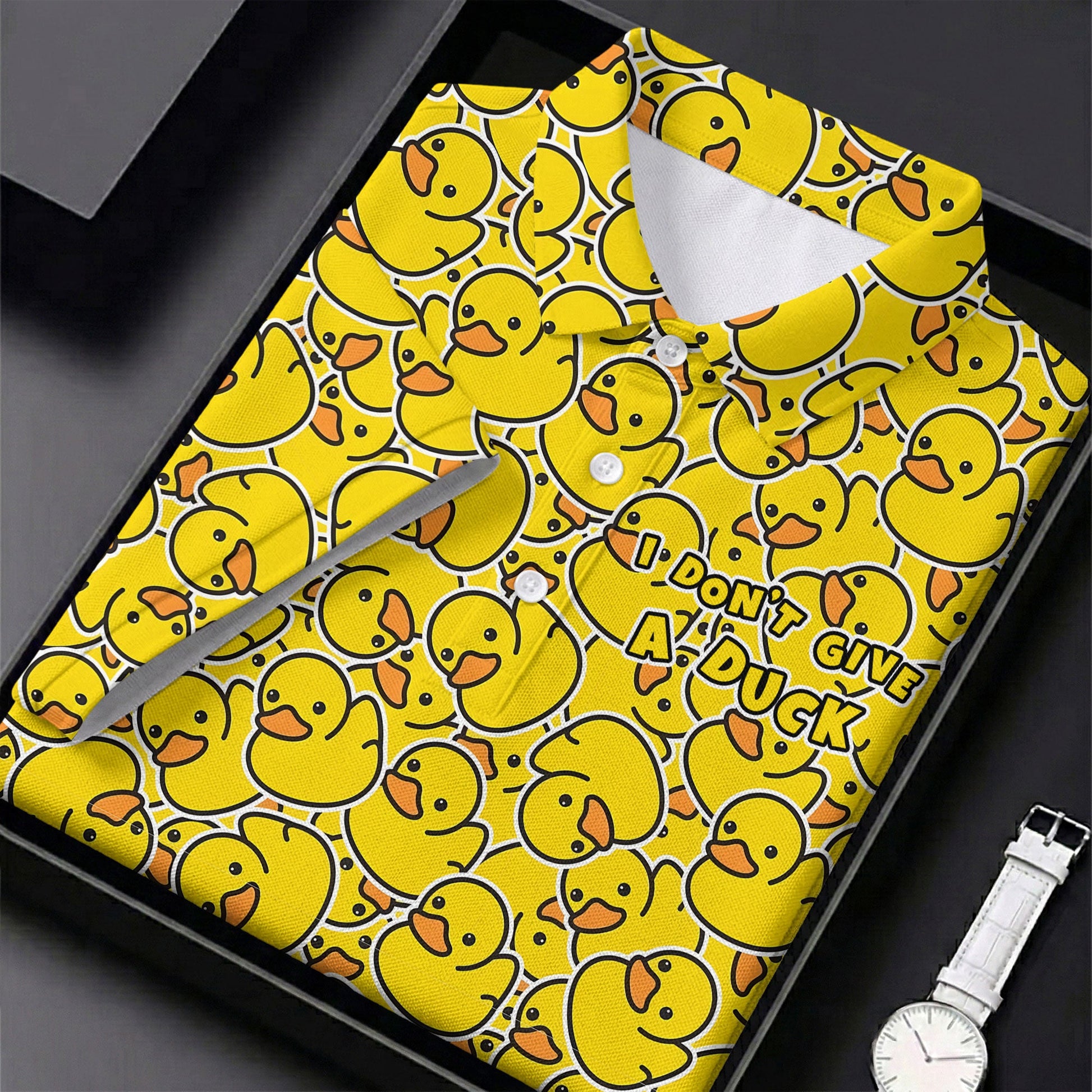 I Don't Give A Duck Yellow Rubber Duck Hawaiian Golf Shirt, Men's Funny Golf Shirts