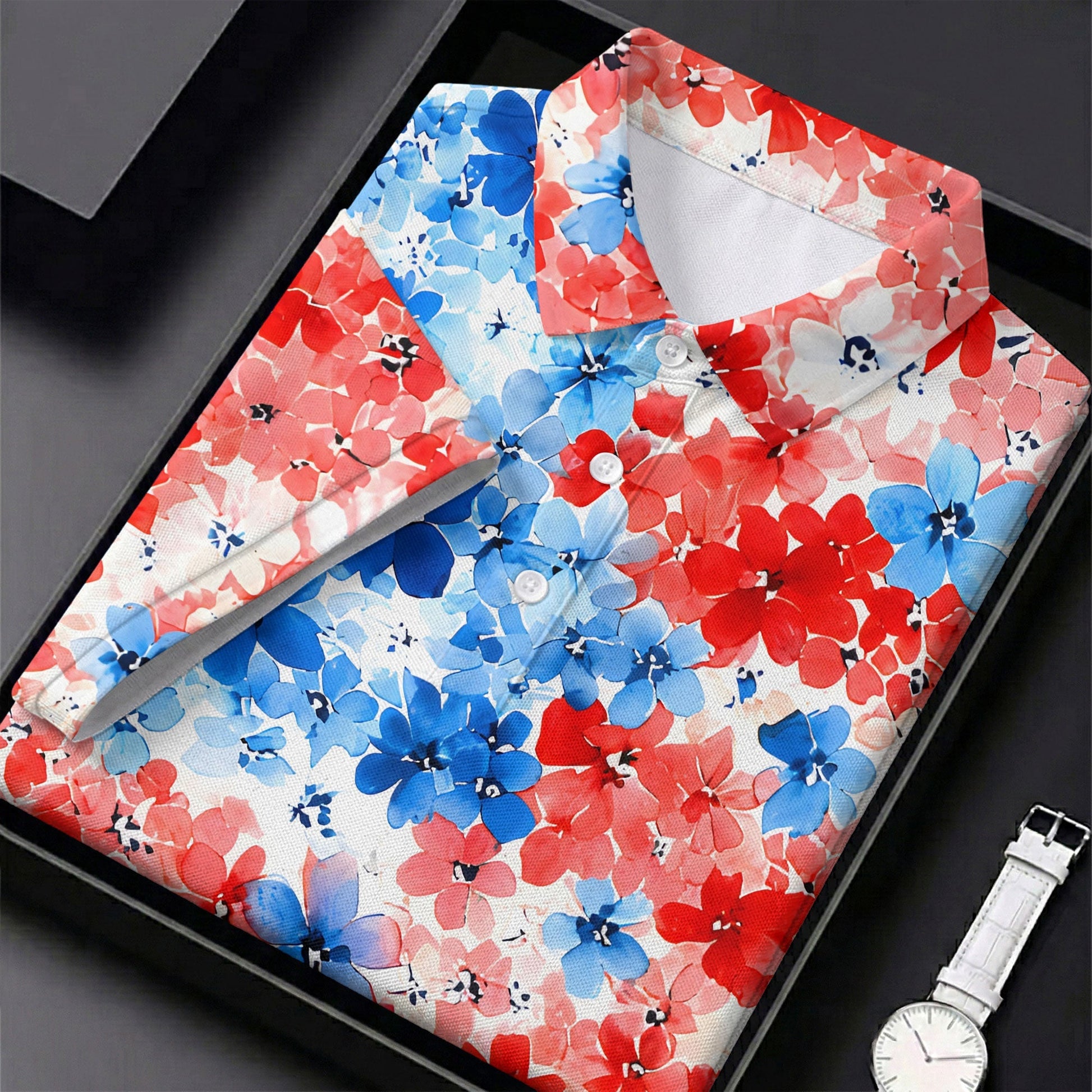 Red White Blue Hawaiian Golf Shirt, 250 Years Men's Golf Shirt, Polo Shirts For Men