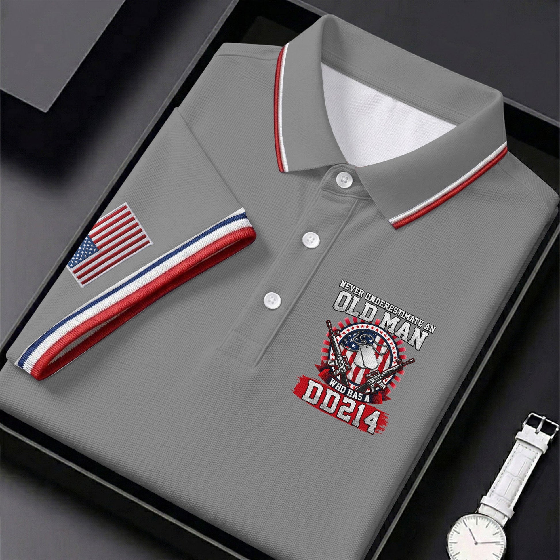 Never Underestimate An Old Man Who Was A DD214 Veterans Golf Shirts For Men, 250 Years Patriotic Golf Shirt