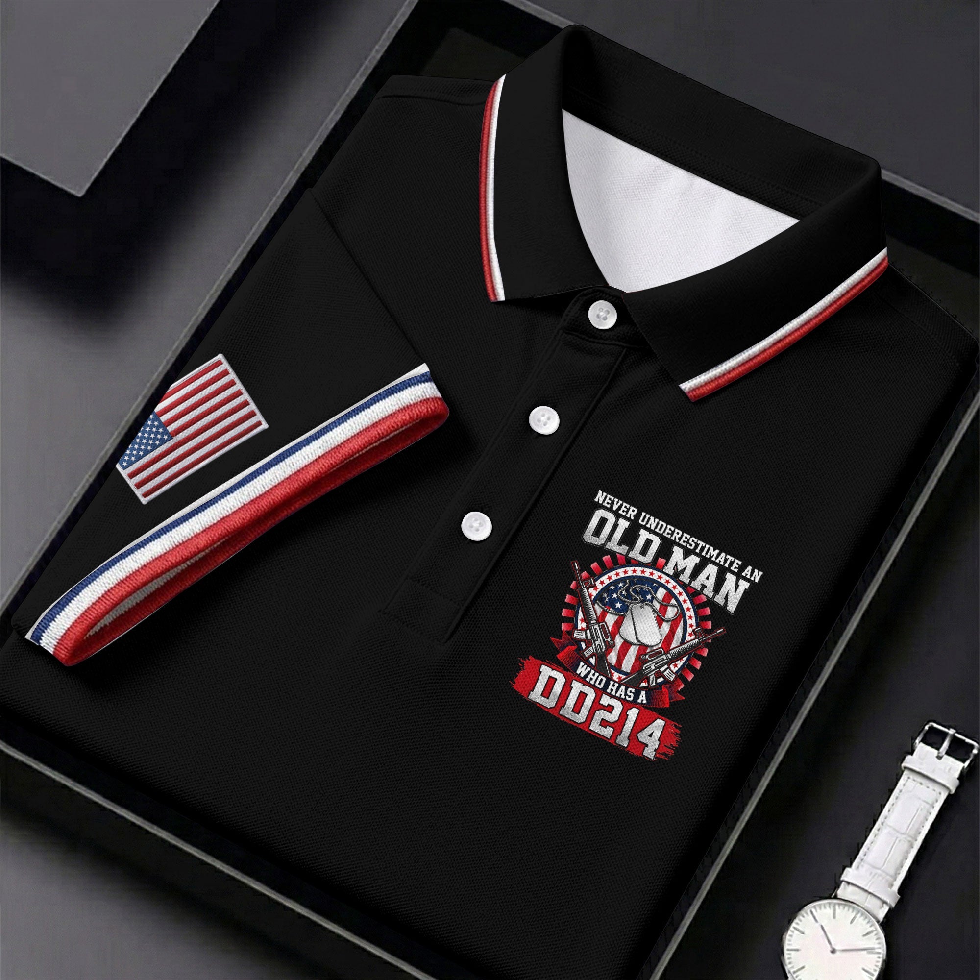 Never Underestimate An Old Man Who Was A DD214 Veterans Golf Shirts For Men, 250 Years Patriotic Golf Shirt