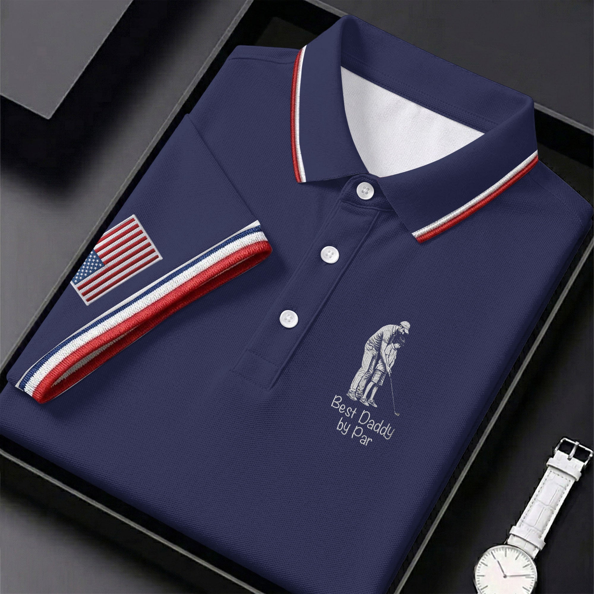 Best Dad Papa By Par Custom Photo Father's Day Golf Shirt, Golf Gift For Dad, Golf Polo For Men
