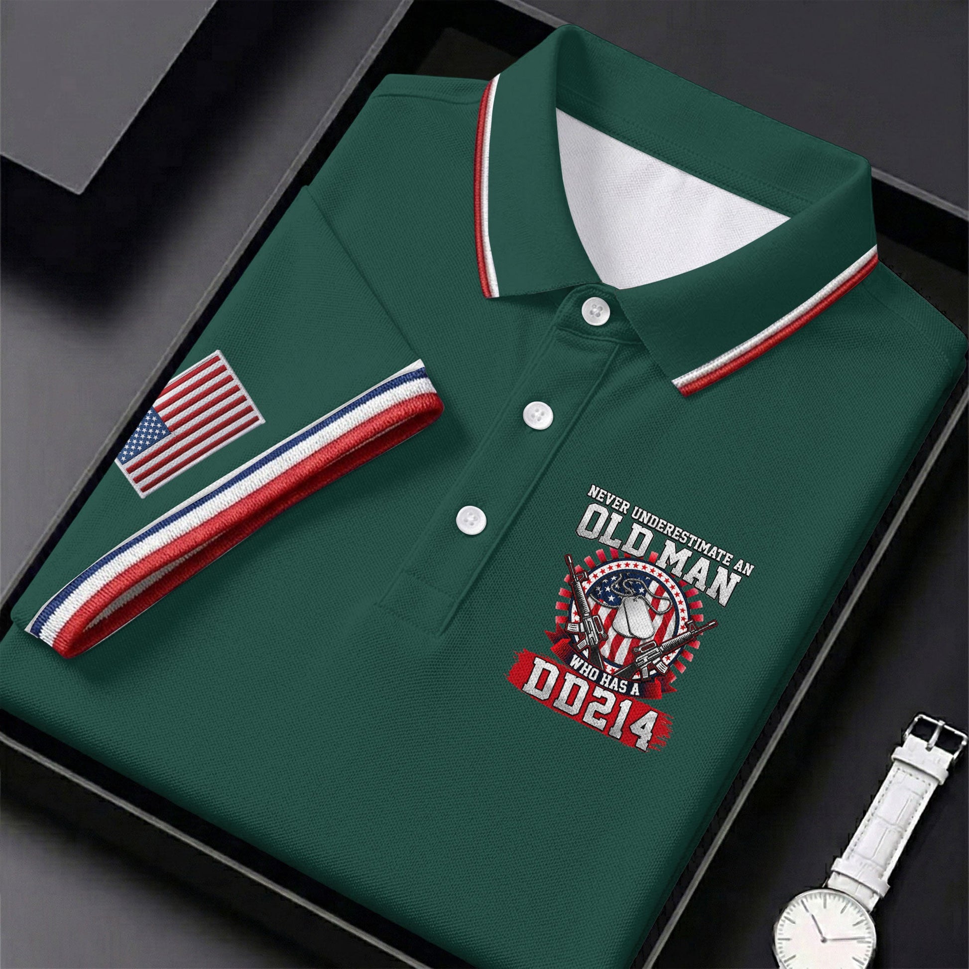 Never Underestimate An Old Man Who Was A DD214 Veterans Golf Shirts For Men, 250 Years Patriotic Golf Shirt