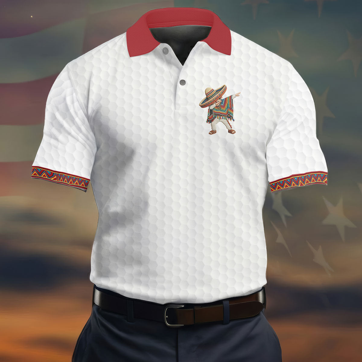 Cinco De Mayo Celebration Golf Ball Pattern White Golf Shirt, Polo Shirts For Men
