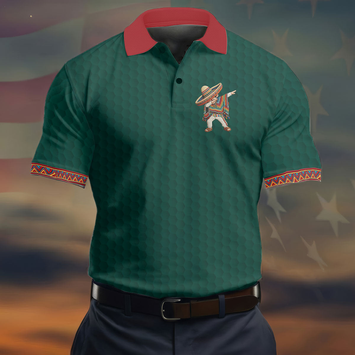Cinco De Mayo Celebration Golf Ball Pattern Green Golf Shirt, Polo Shirts For Men