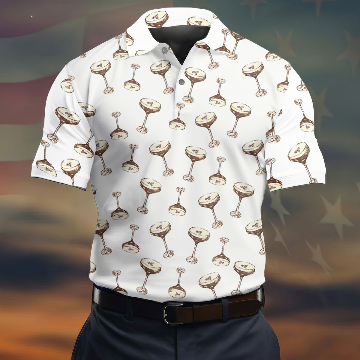 Expresso Martini Doodle Seamless Pattern Hawaiian Golf Shirt, Polo Shirts For Men
