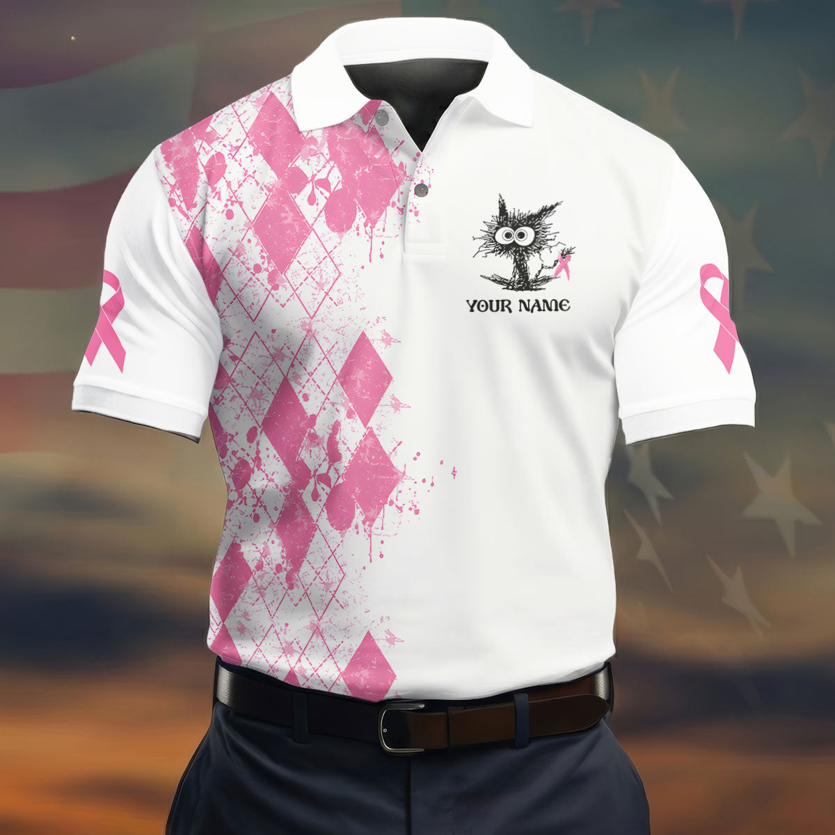 Custom Im Fine Everything Is Fine Breast Cancer Polo Shirt, Mens Golf Shirts, Mens Polo Shirts