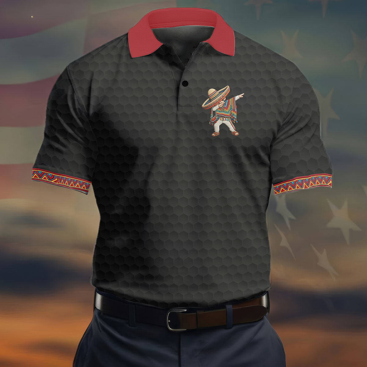 Cinco De Mayo Celebration Golf Ball Pattern Black Golf Shirt, Polo Shirts For Men