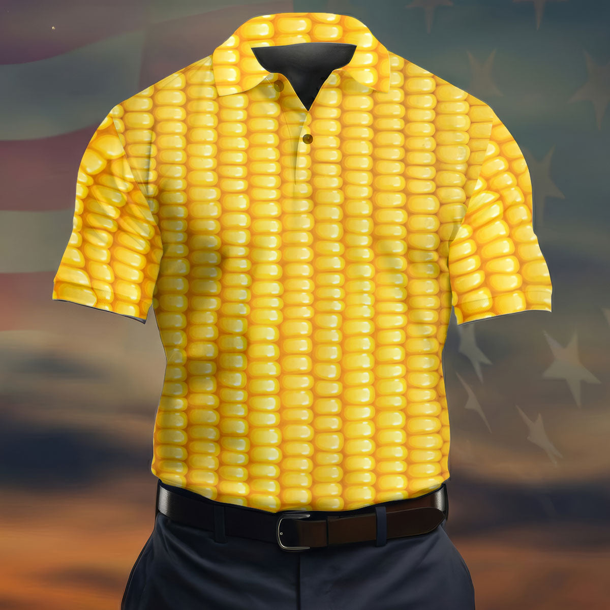 Realistic Sweet Corn Cob Print Design Hawaiian Golf Shirt, Golf Shirts For Men, Polo Shirts For Men