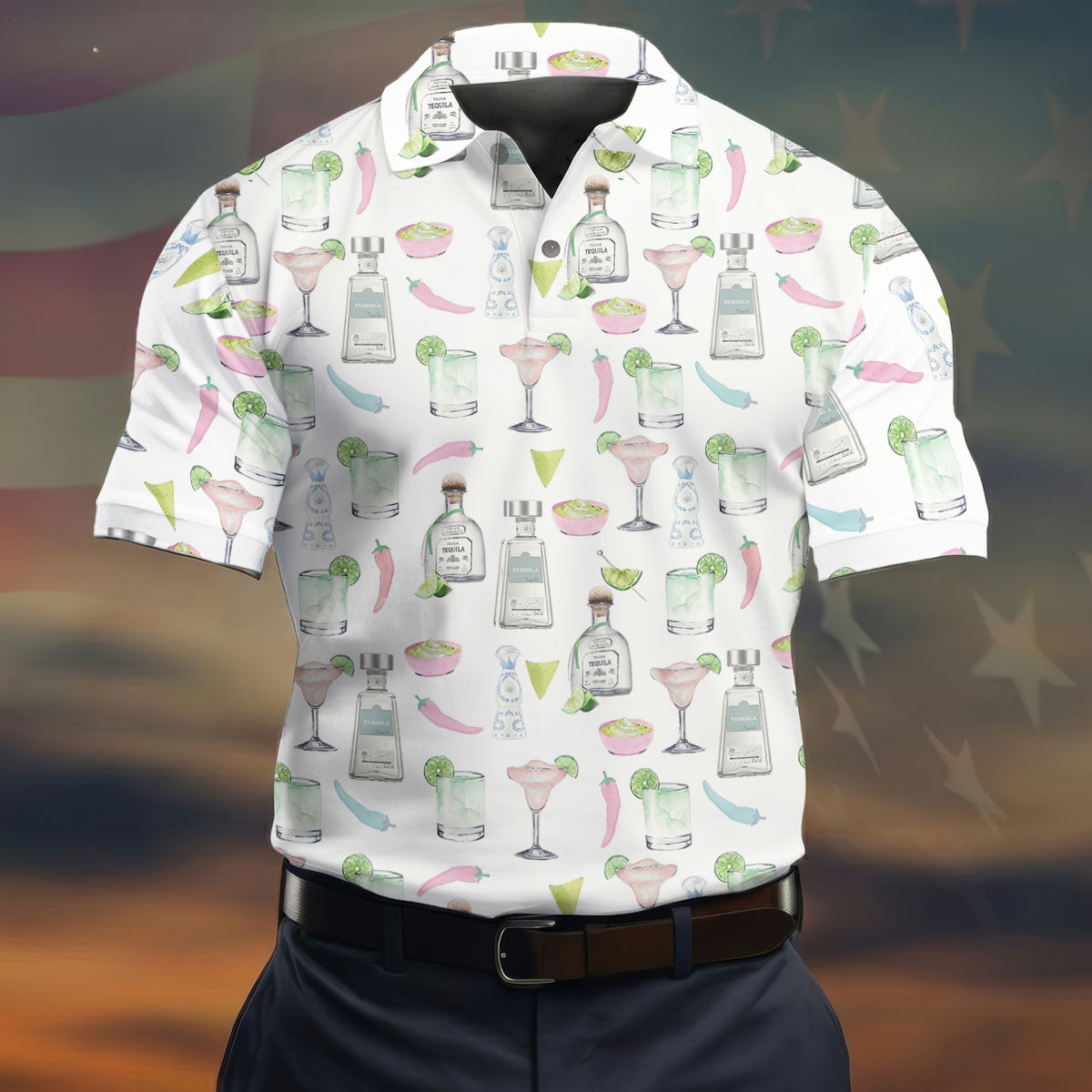 Pink Margarita Glass Tequila Lover Pastel Theme Golf Tops For Men, Polo Shirts For Men, Golf Shirts For Men