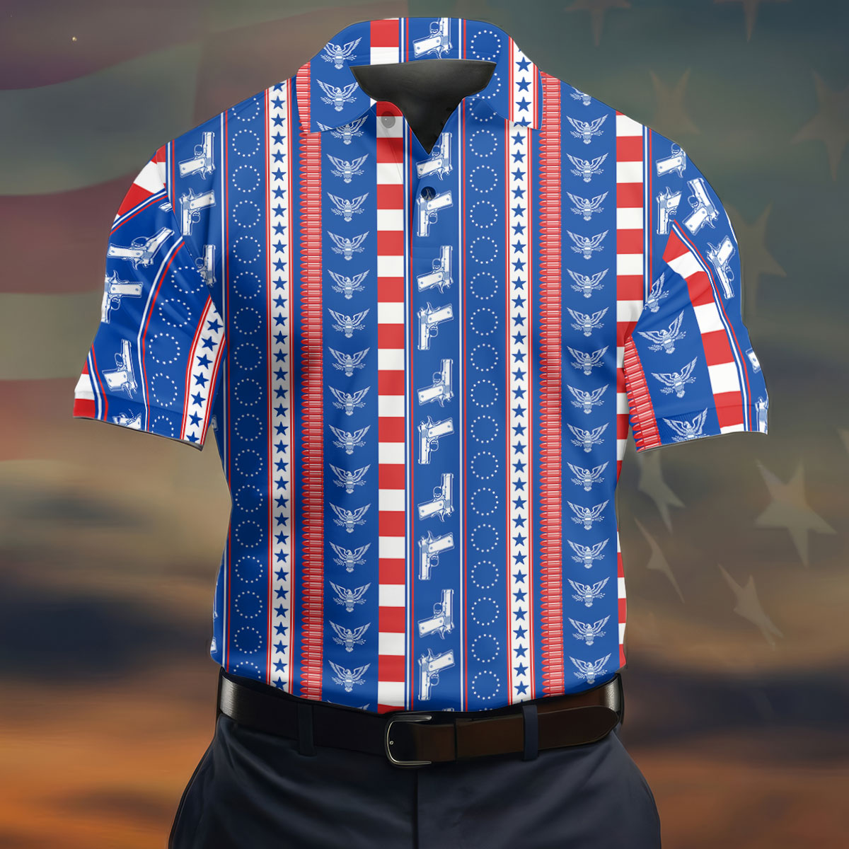 Red White Blue Army Theme Patriotic 4th Of July Golf Shirt, 250 Years Golf Shirts For Men