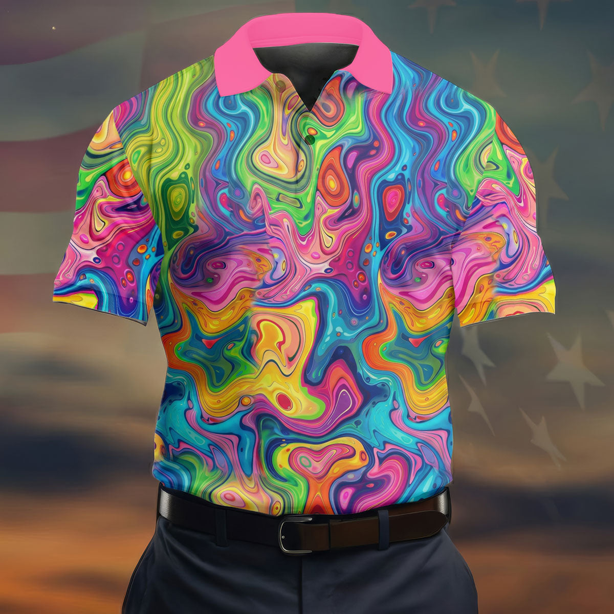Liquid Marble Colorful Print Golf Tops For Men, Polo Shirts For Men, Golf Shirts For Men