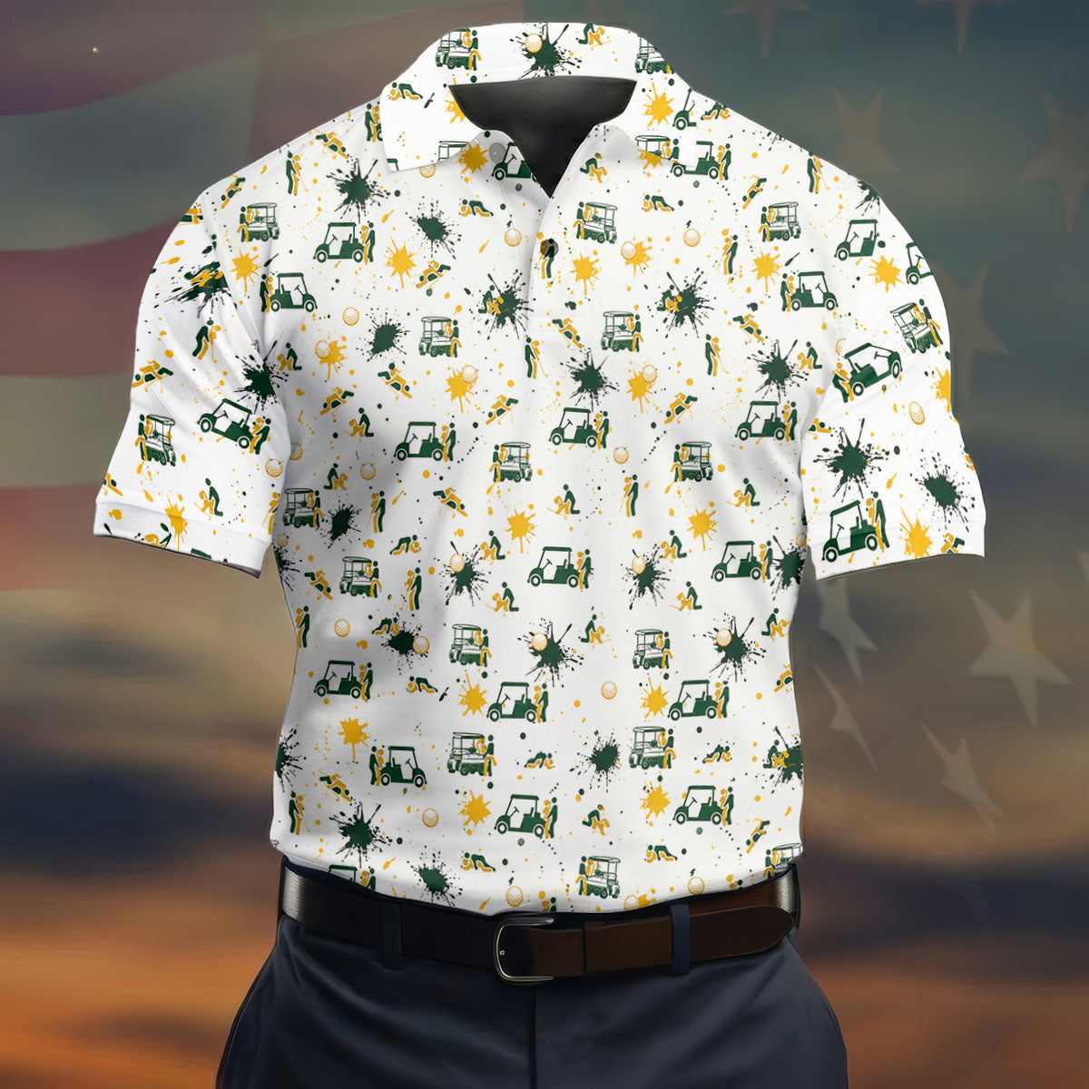 Funny Golf Cart Adult Humor Pattern Polo Shirt, Golf Polo Shirts For Men, Mens Golf Apparel