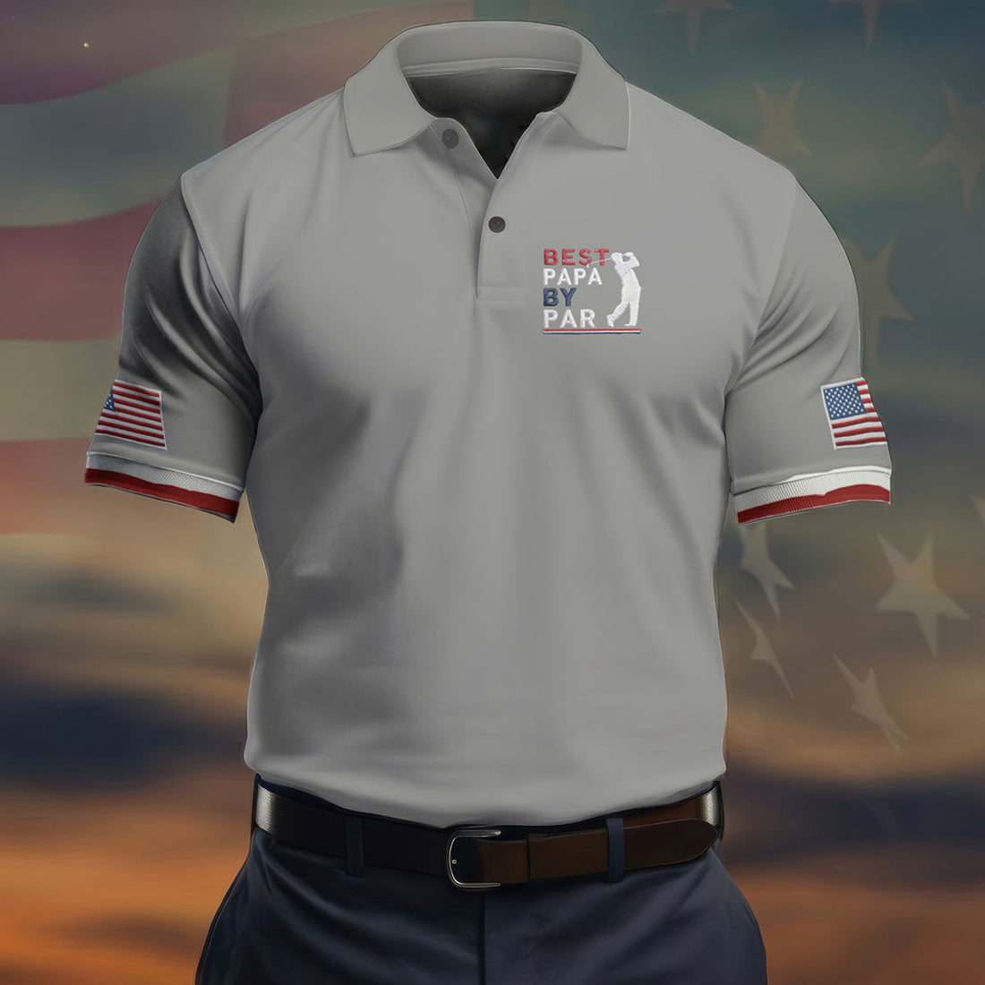 Gray Best Papa By Par Embroidered Golf Polo Shirt, Golf Polo Shirts For Men, Mens Golf Shirts