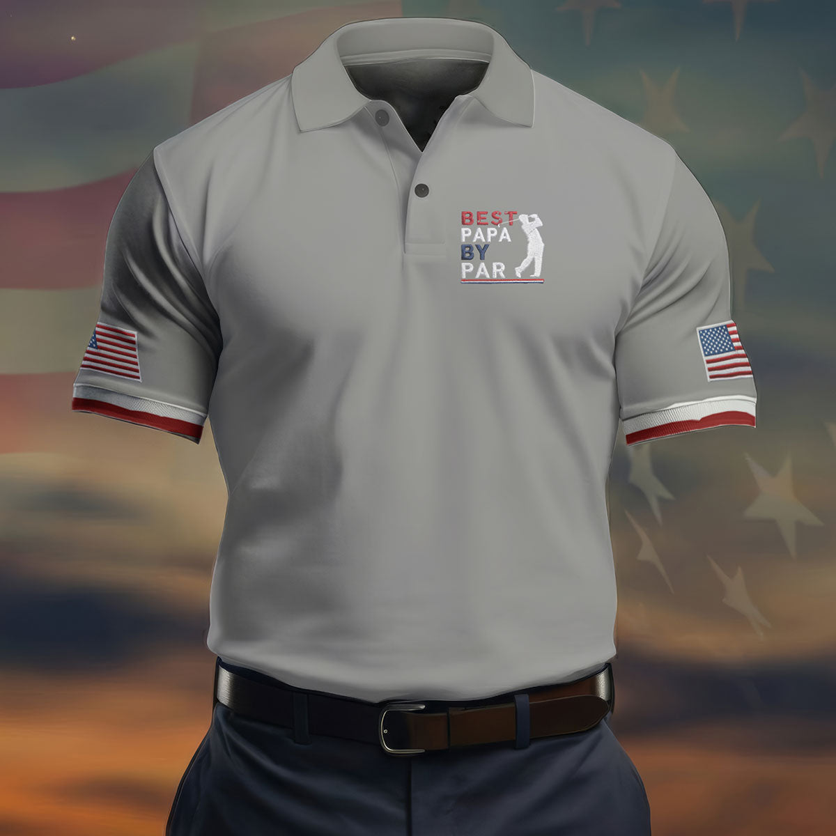 Gray Best Papa By Par Embroidered Golf Polo Shirt, Golf Polo Shirts For Men, Mens Golf Shirts