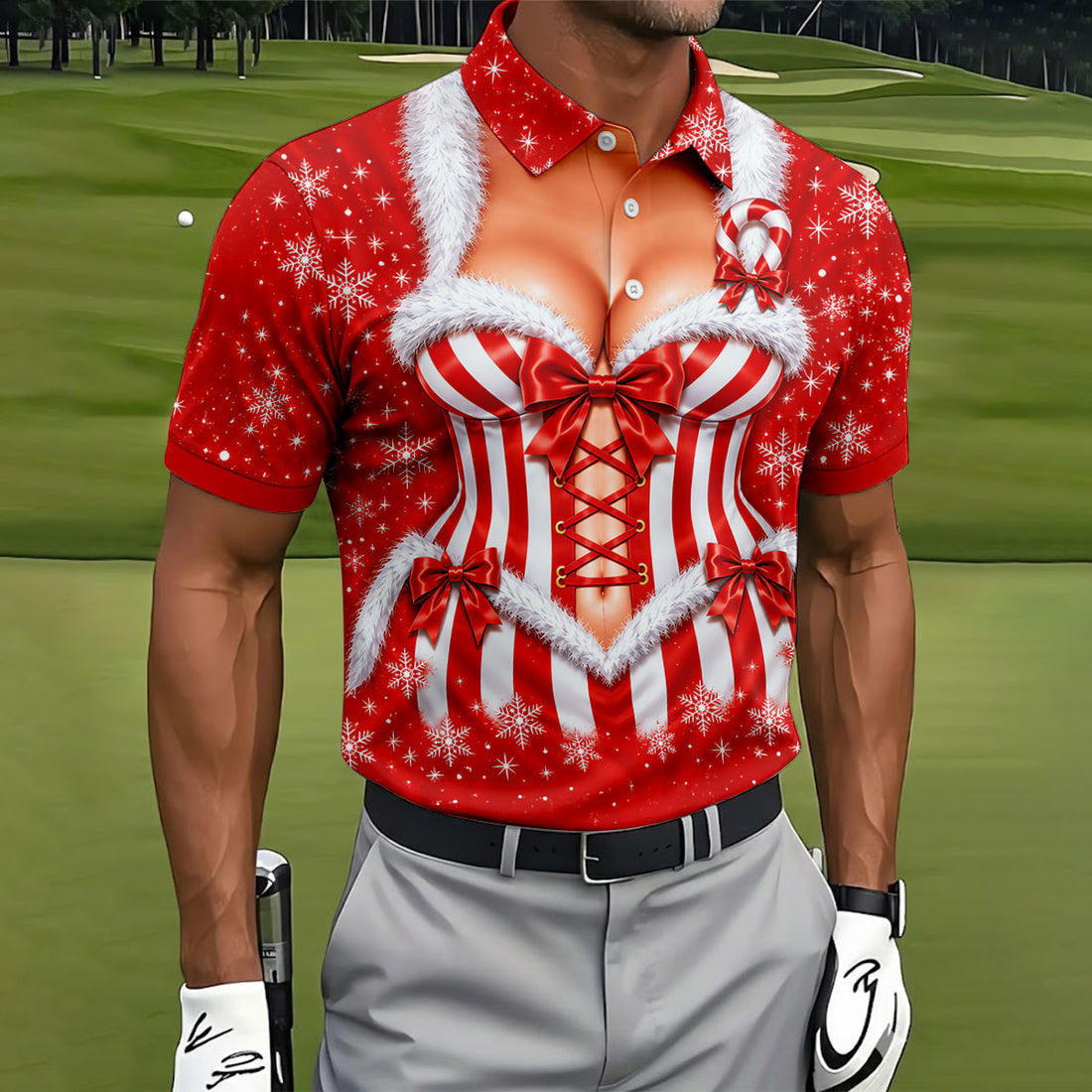 Candy Cane Corset Christmas Golf Shirt, Golf Gifts For Men, Funny Mens Golf Shirts