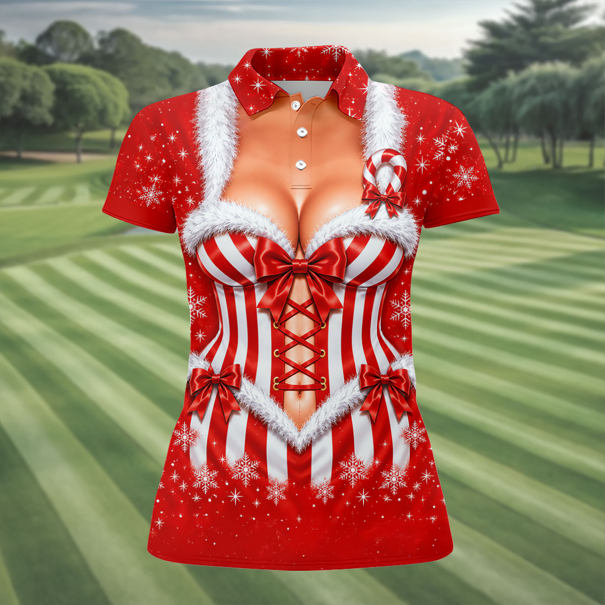 Candy Cane Corset Christmas Golf Shirt, Golf Shirts For Women, Ladies Golf Apparel