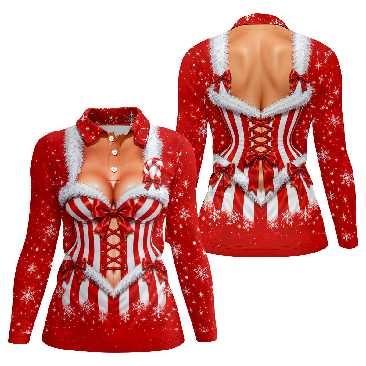 Candy Cane Corset Christmas Golf Shirt, Golf Shirts For Women, Ladies Golf Apparel