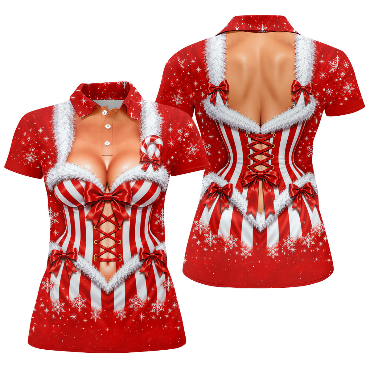 Candy Cane Corset Christmas Golf Shirt, Golf Shirts For Women, Ladies Golf Apparel