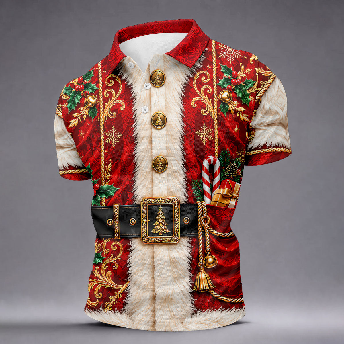Ornate Santa Suit Christmas Golf Shirt, Golf Shirts For Men, Mens Holiday Golf Shirts