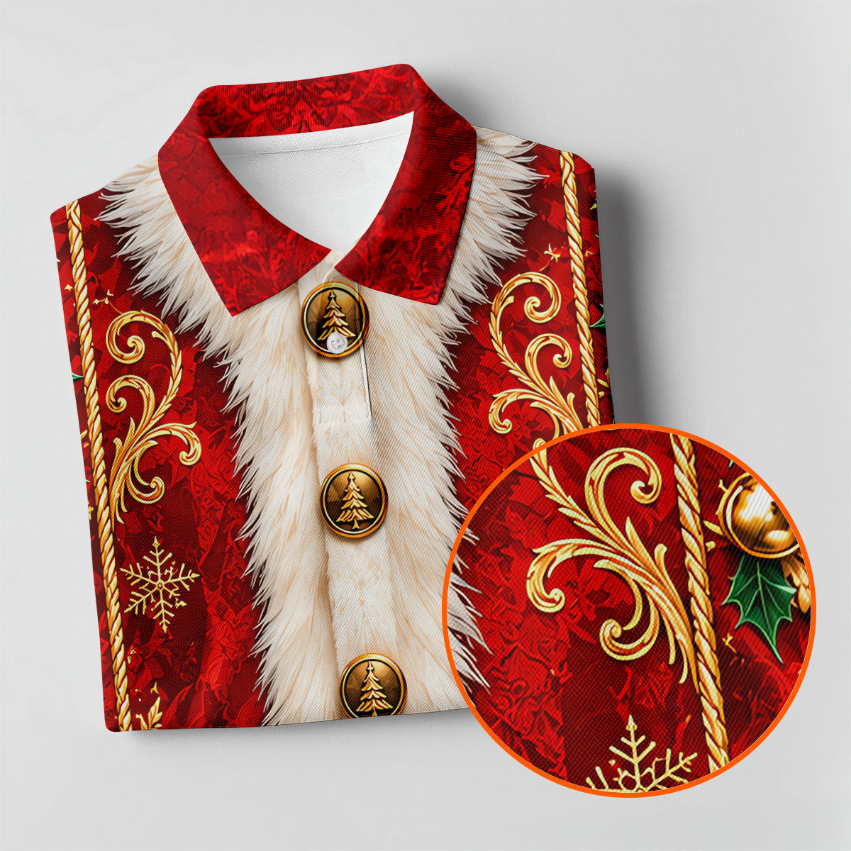 Ornate Santa Suit Christmas Golf Shirt, Golf Shirts For Men, Mens Holiday Golf Shirts