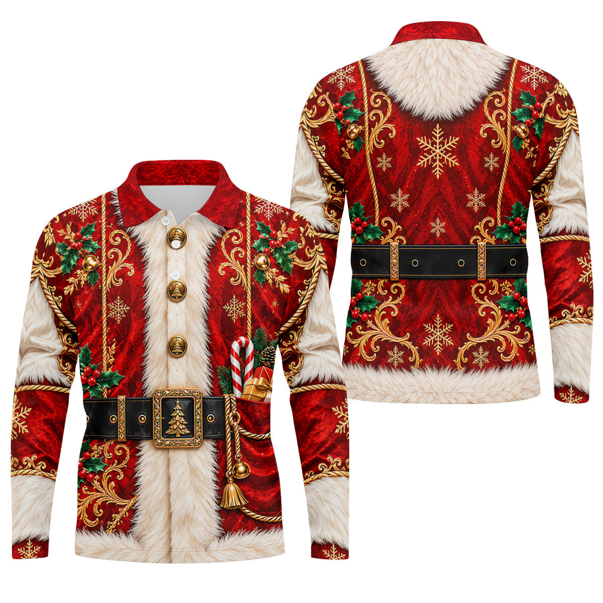 Ornate Santa Suit Christmas Golf Shirt, Golf Shirts For Men, Mens Holiday Golf Shirts