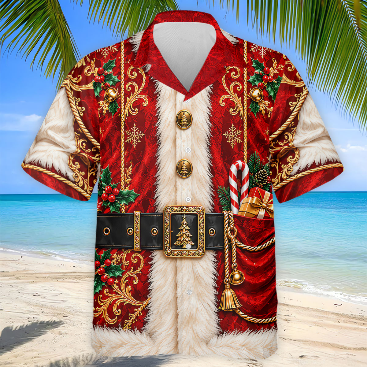 Ornate Santa Suit Christmas Golf Shirt, Golf Shirts For Men, Mens Holiday Golf Shirts
