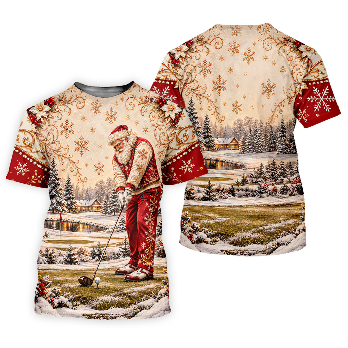Vintage Santa Winter Christmas Golf Shirt, Ladies Golf Shirts, Golf Gifts For Women