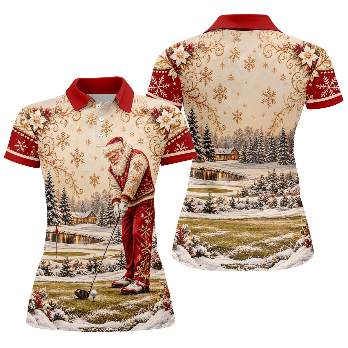 Vintage Santa Winter Christmas Golf Shirt, Ladies Golf Shirts, Golf Gifts For Women