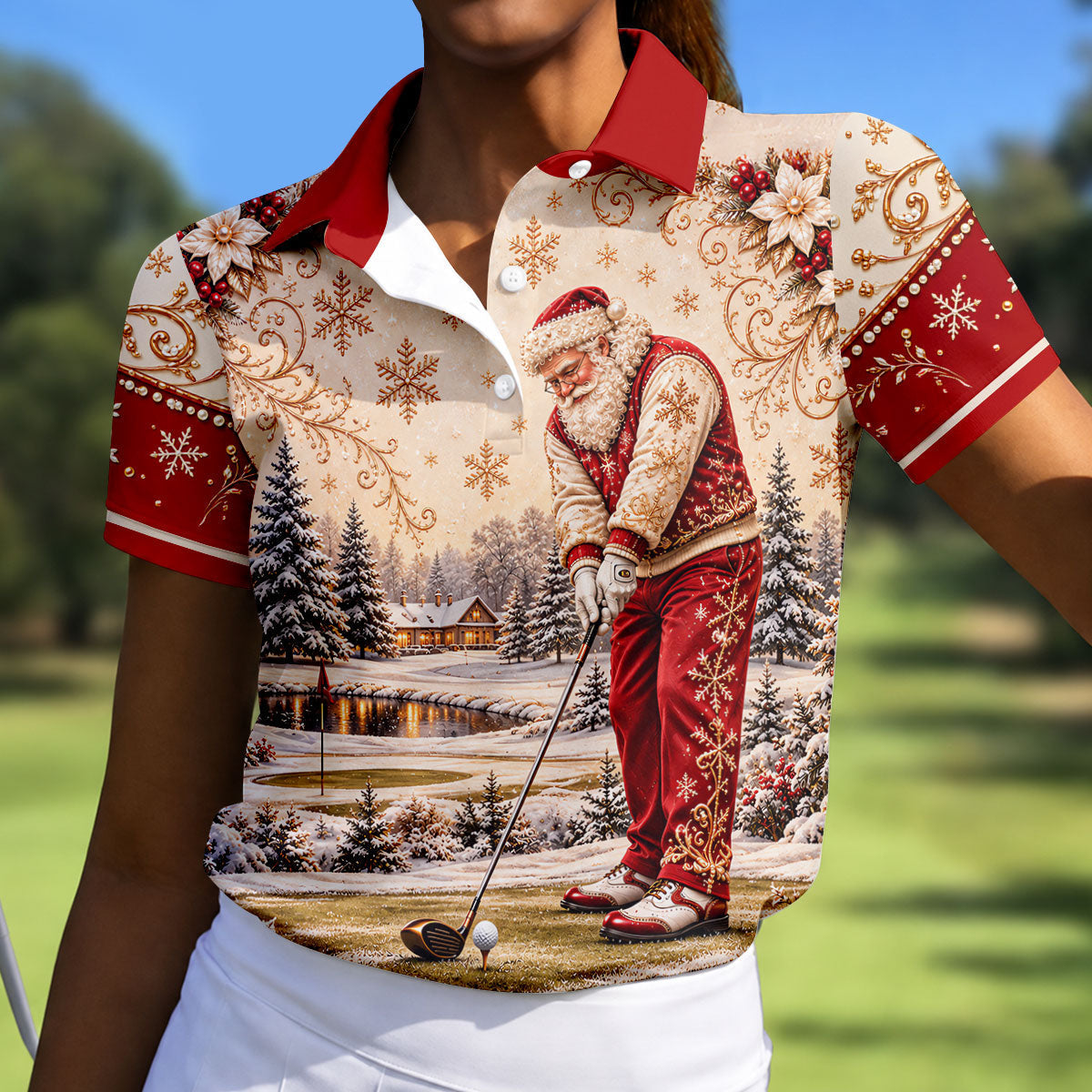 Vintage Santa Winter Christmas Golf Shirt, Ladies Golf Shirts, Golf Gifts For Women