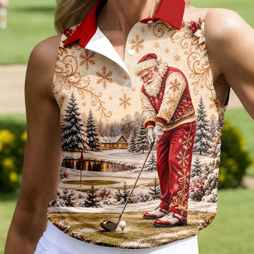 Vintage Santa Winter Christmas Golf Shirt, Ladies Golf Shirts, Golf Gifts For Women