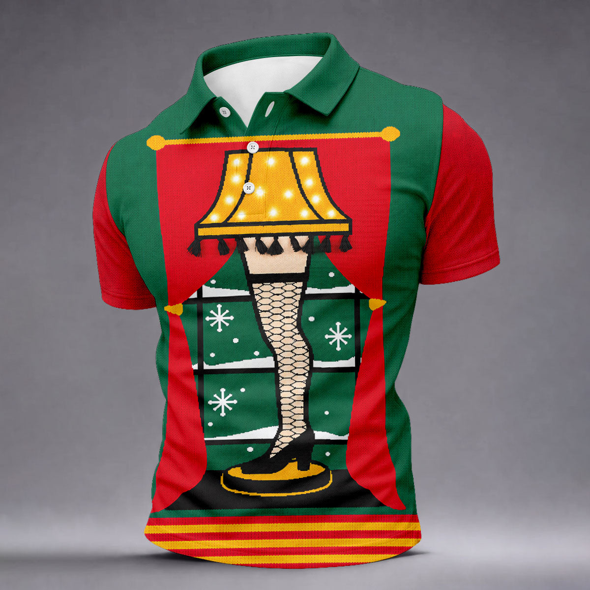 Festive Leg Lamp Christmas Golf Shirt, Golf Polo Shirts For Men, Mens Golf Shirts