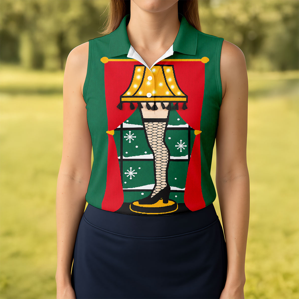 Festive Leg Lamp Christmas Golf Shirt, Golf Tops For Women, Women's Golf Apparel