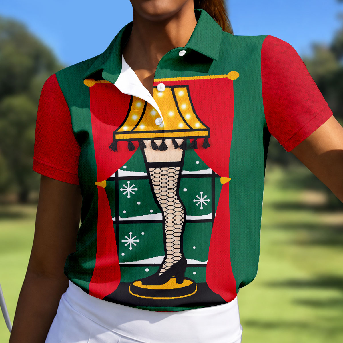 Festive Leg Lamp Christmas Golf Shirt, Golf Tops For Women, Women's Golf Apparel