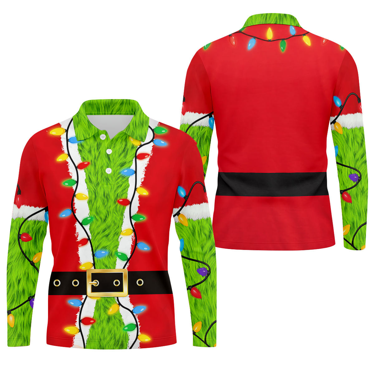 Green Furry Santa Suit Christmas Golf Shirt, Golf Shirts For Men, Golf Polo For Men