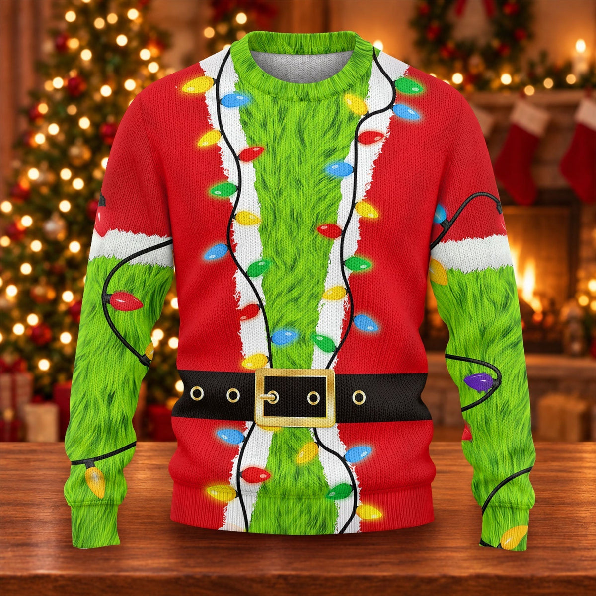 Green Furry Santa Suit Ugly Christmas Sweater, Ugly Sweater Party, Christmas Gifts