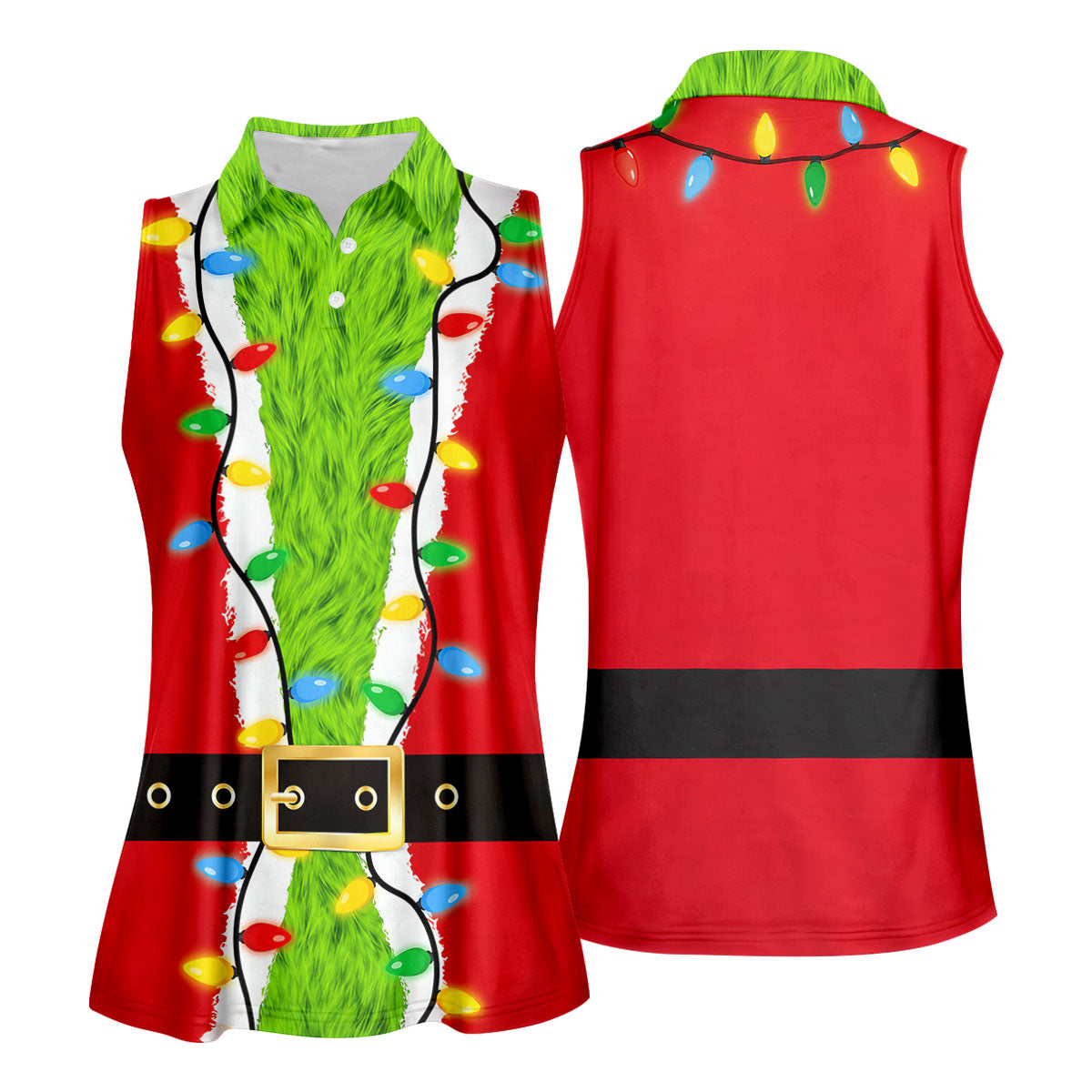 Green Furry Santa Suit Christmas Golf Shirt, Womens Golf Tops, Golf Gifts For Women