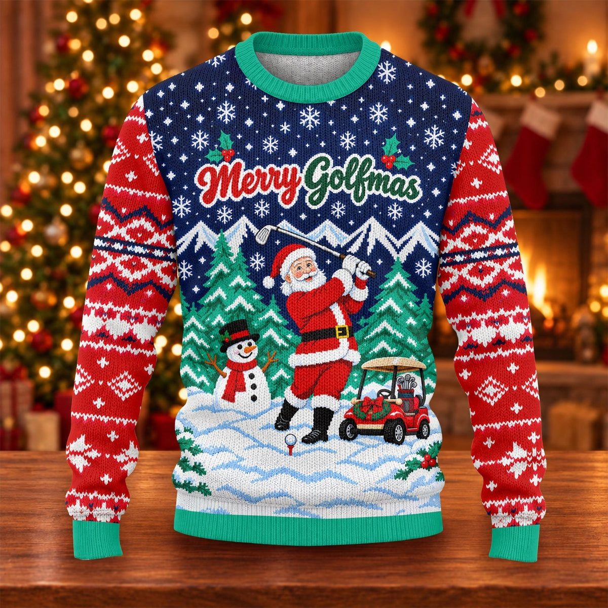 Merry Golfmas Santa Ugly Christmas Sweater, Ugly Sweater Party, Funny Holiday Sweater