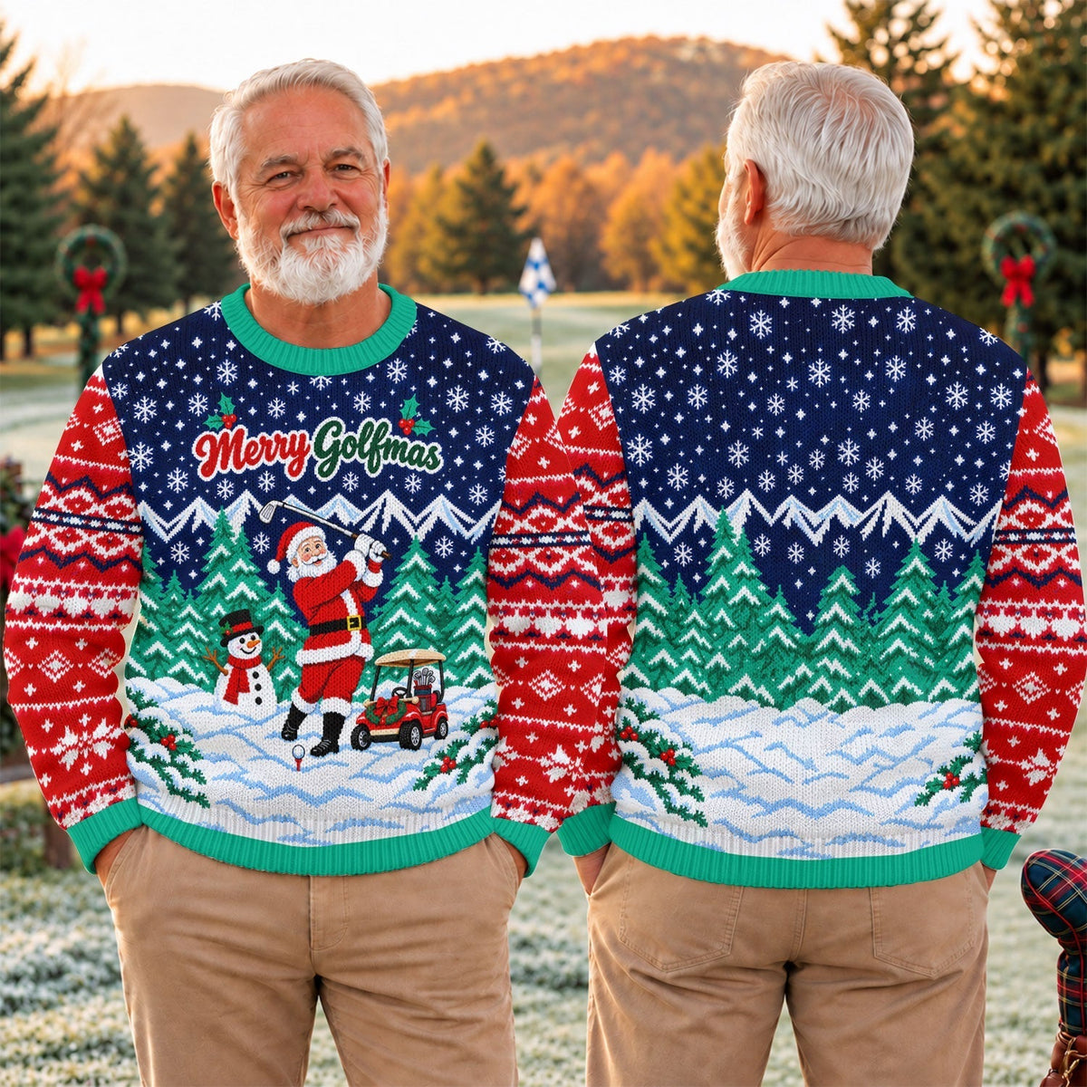 Merry Golfmas Santa Ugly Christmas Sweater, Ugly Sweater Party, Funny Holiday Sweater