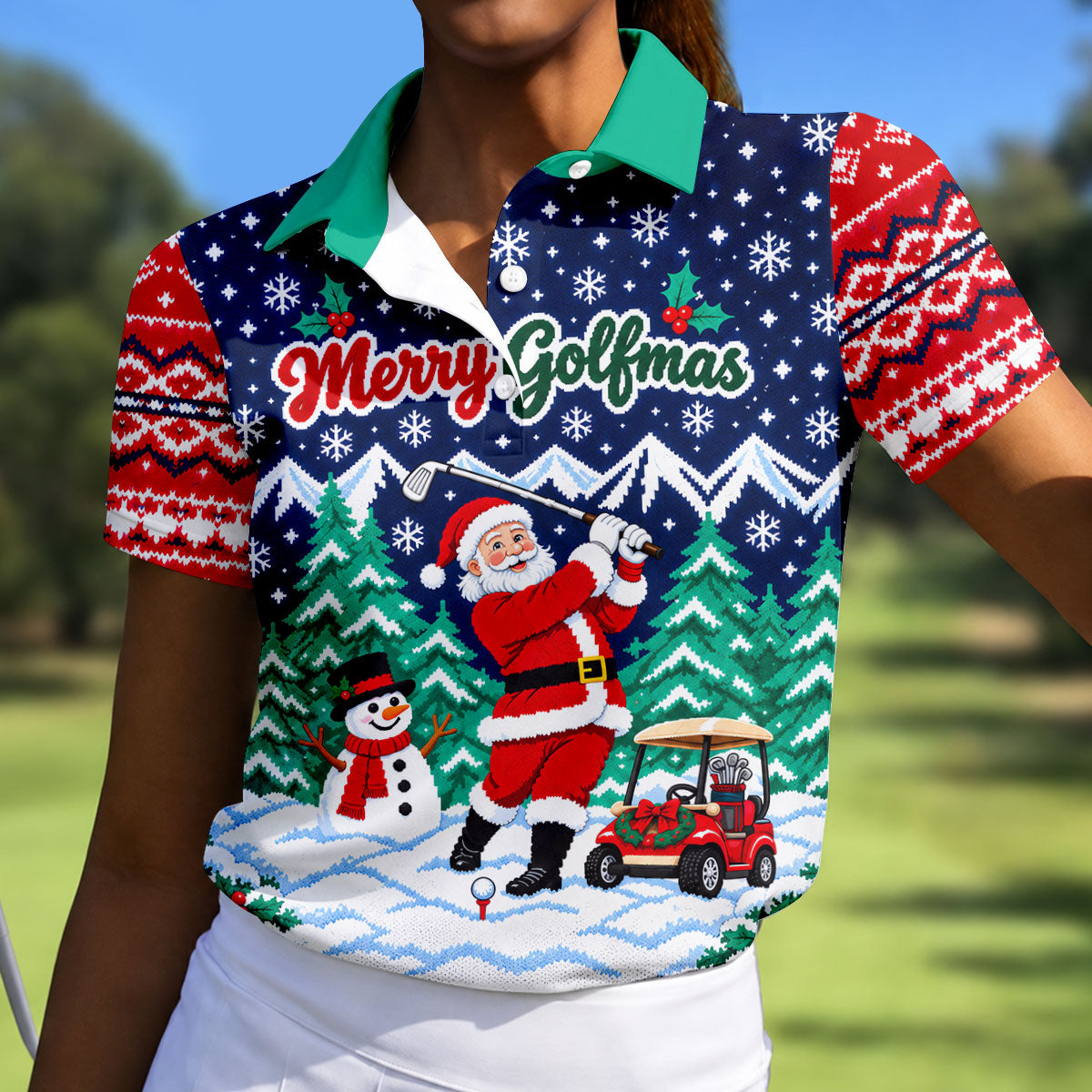 Merry Golfmas Santa Christmas Golf Shirt, Womens Golf Tops, Golf Shirts For Women