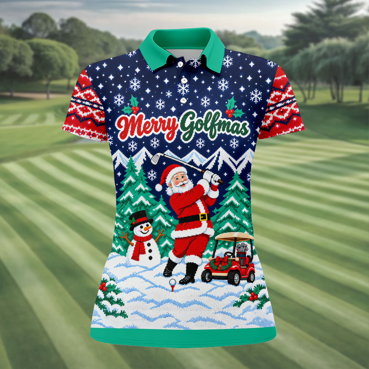 Merry Golfmas Santa Christmas Golf Shirt, Womens Golf Tops, Golf Shirts For Women